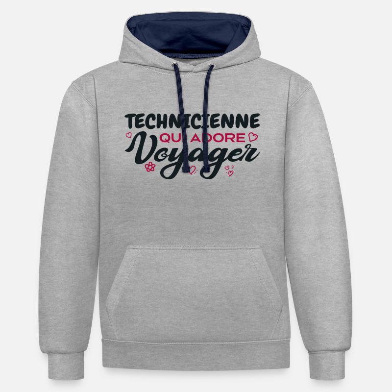 Technicienne globe-trotteuse passionnée de voyages - Sweat à capuche contrasté - gris chiné/bleu marine