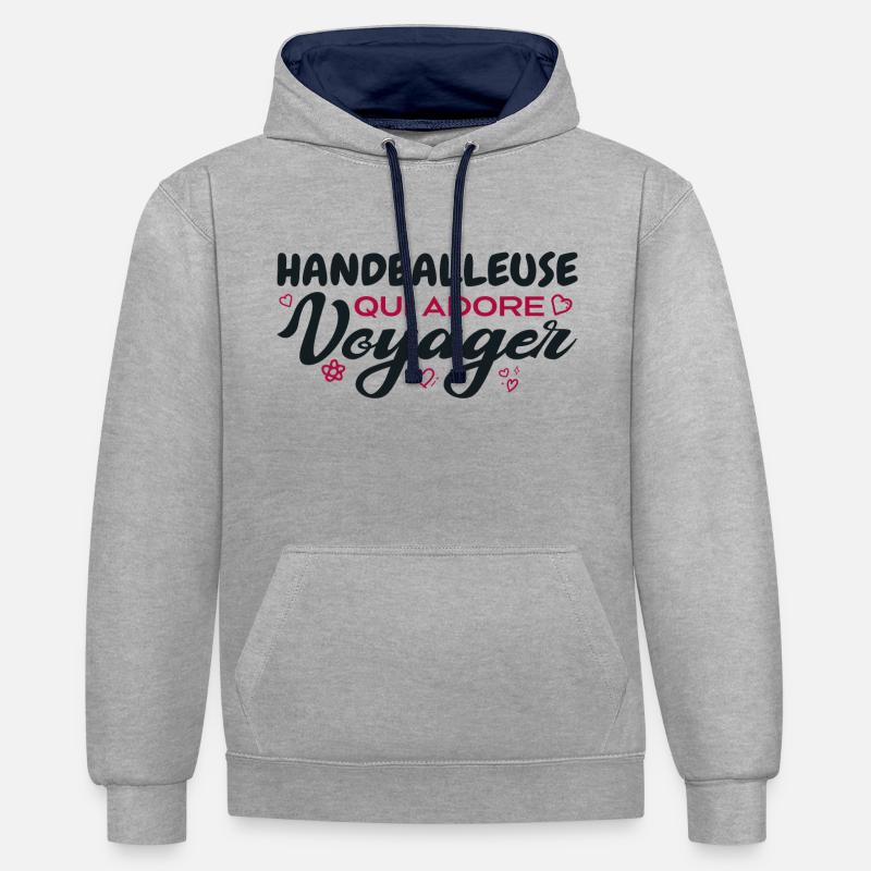 Handballeuse globe-trotteuse passionnée de voyages - Sweat à capuche contrasté - gris chiné/bleu marine