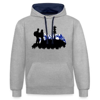 Berg Wandern - Wanderer - Kontrast-Hoodie - Grau meliert/Navy - Vorne - Liana (172cm) & Jaron (178cm)