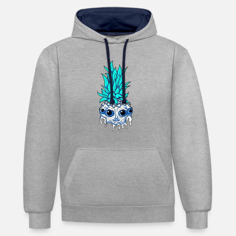 Tête d'ananas - Sweat à capuche contrasté - gris chiné/bleu marine