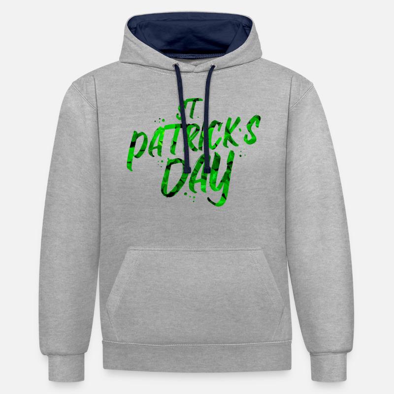 Fête de la Saint-Patrick - Sweat à capuche contrasté - gris chiné/bleu marine