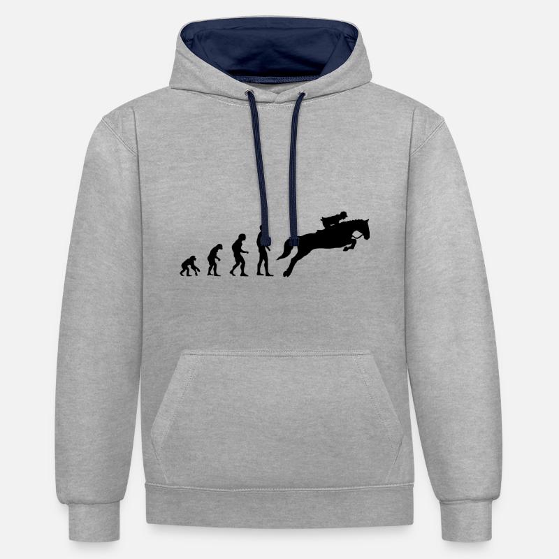 Evolution Équitation - Cheval - Reiter - Reiterin - Sweat à capuche contrasté - gris chiné/bleu marine