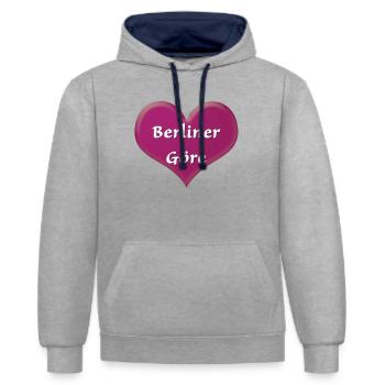 Berliner Goere - Kontrast-Hoodie - Grau meliert/Navy - Vorne - Liana (172cm) & Jaron (178cm)
