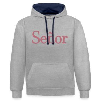 Señor Verlobungsbräutigam wird Hochzeitsfeier sein - Kontrast-Hoodie - Grau meliert/Navy - Vorne - Liana (172cm) & Jaron (178cm)