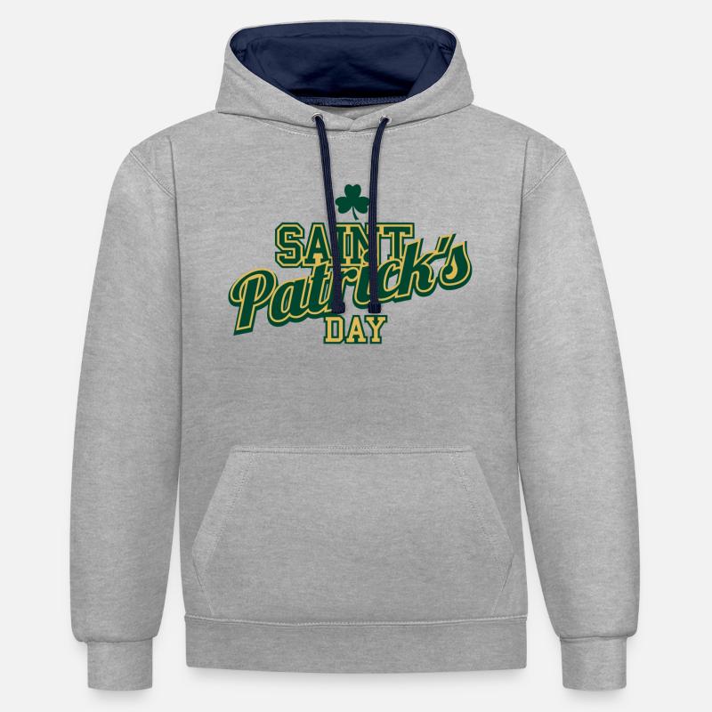 Fête de la Saint-Patrick - Sweat à capuche contrasté - gris chiné/bleu marine