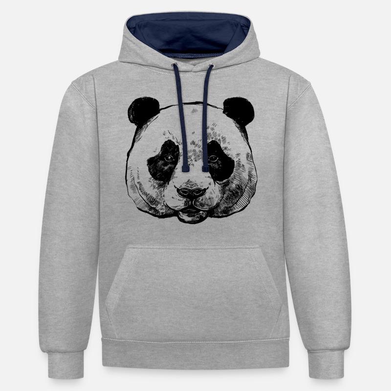 Panda - Sweat à capuche contrasté - gris chiné/bleu marine