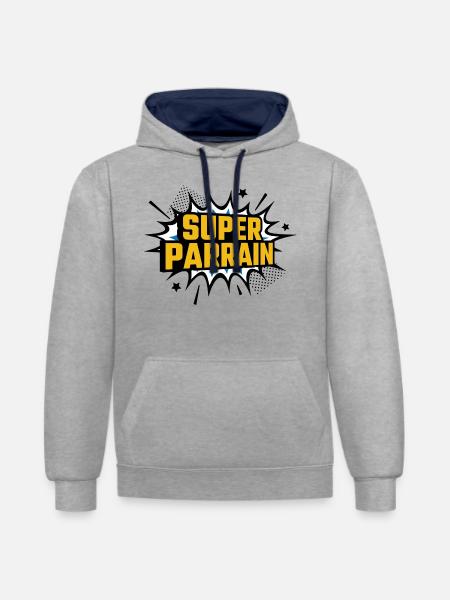 Super parrain - Sweat à capuche contrasté - gris chiné/bleu marine