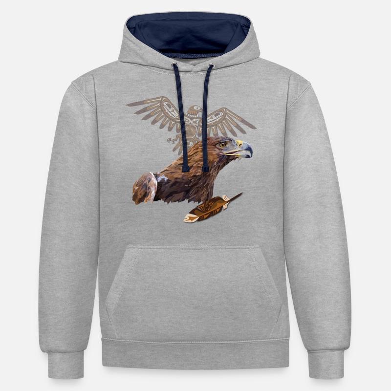 Aigle - Sweat à capuche contrasté - gris chiné/bleu marine