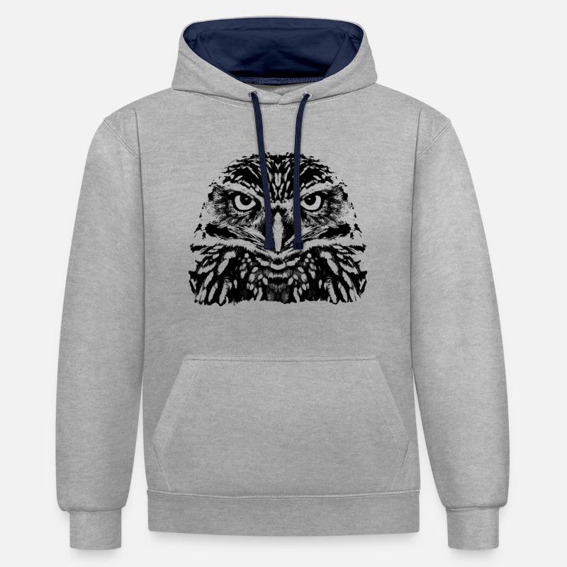Die Eule / Le Hibou - Sweat à capuche contrasté - gris chiné/bleu marine
