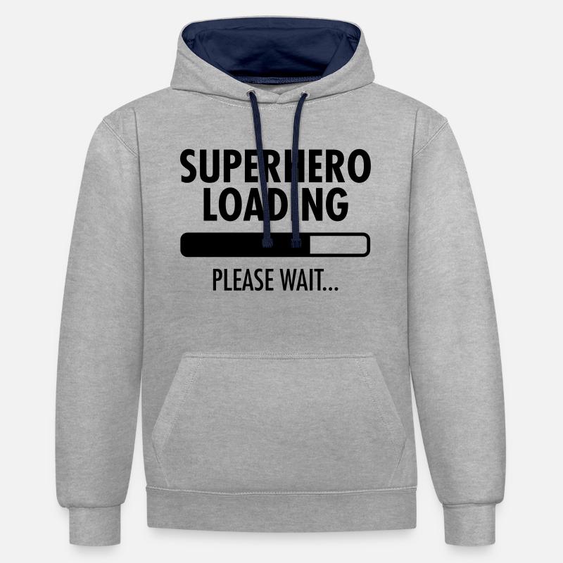 Superhero Loading- Please Wait... - Sweat à capuche contrasté - gris chiné/bleu marine