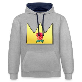 Couronne Cartoon Symbole Forme Rose - Sweat à capuche contrasté - gris chiné/bleu marine - Devant - Liana (172cm) & Jaron (178cm)