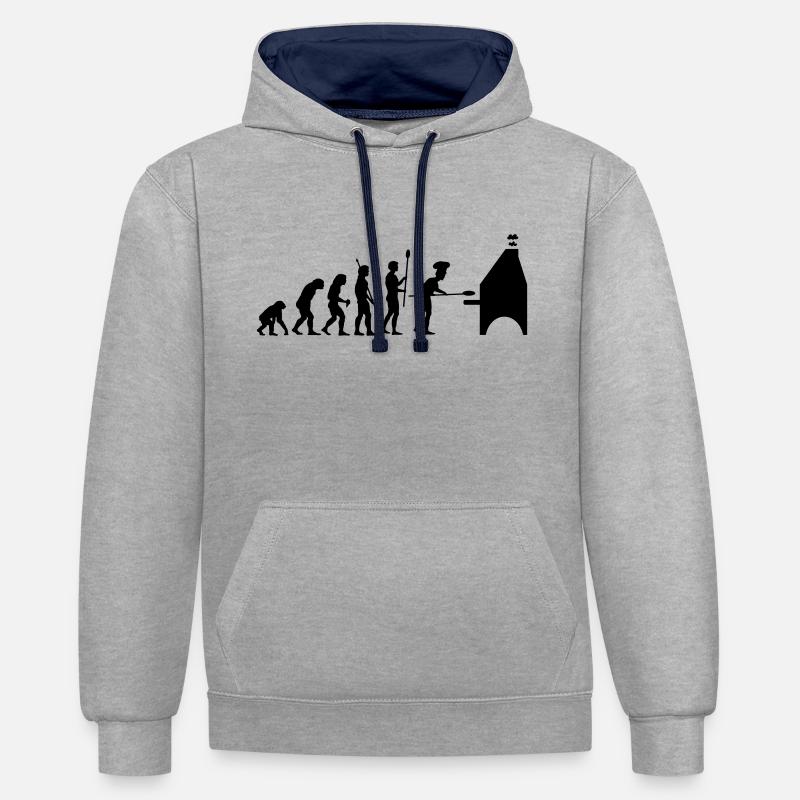evolution pizza - Kontrast-Hoodie - Grau meliert/Navy