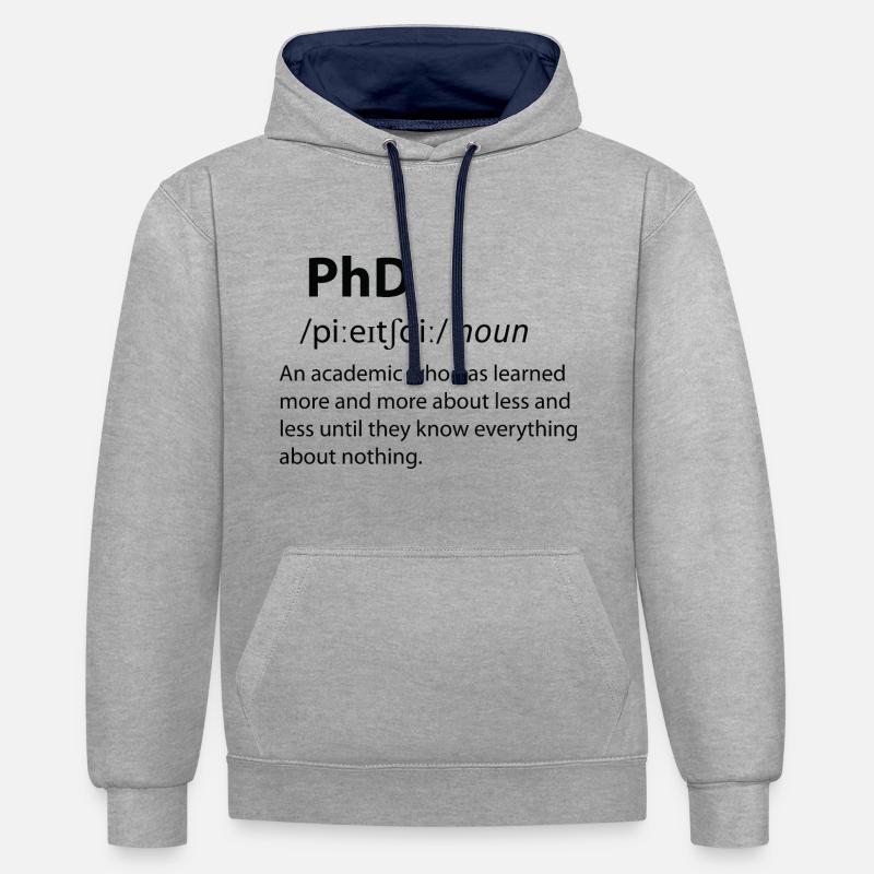 PhD Funny Dictionary Définition - Sweat à capuche contrasté - gris chiné/bleu marine