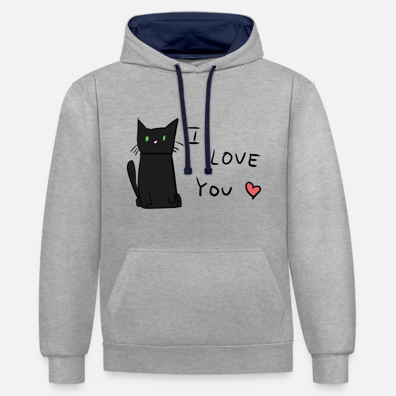 Je t’aime chat animal mignon - Sweat à capuche contrasté - gris chiné/bleu marine
