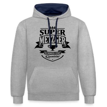 metzger nummer eins - Kontrast-Hoodie - Grau meliert/Navy - Vorne - Liana (172cm) & Jaron (178cm)