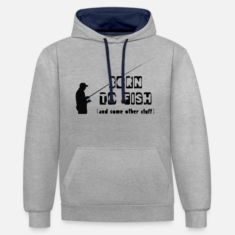 born to fish - Sweat à capuche contrasté - gris chiné/bleu marine