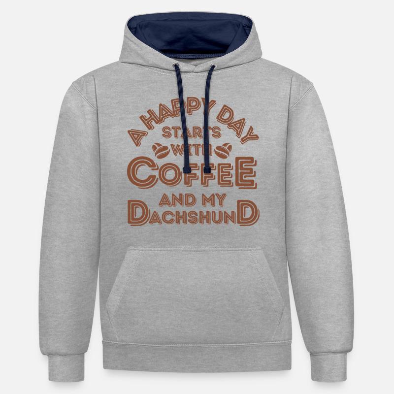 Dachshund Coffee Dog Cafe - Sweat à capuche contrasté - gris chiné/bleu marine