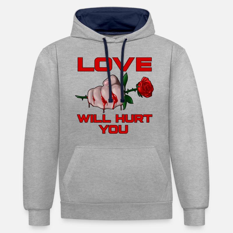 L’amour vous fera mal - Sweat à capuche contrasté - gris chiné/bleu marine