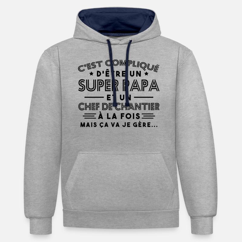 Super Papa Chef de Chantier - Sweat à capuche contrasté - gris chiné/bleu marine