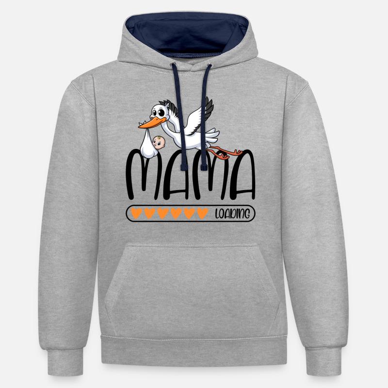 Mama loading Storch - Kontrast-Hoodie - Grau meliert/Navy