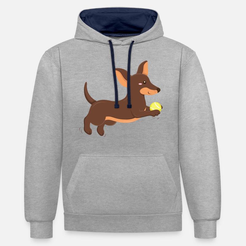 Chiot teckel - Sweat à capuche contrasté - gris chiné/bleu marine