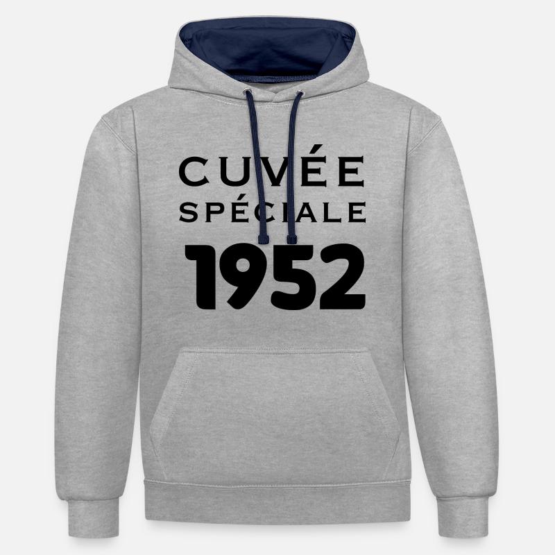 Cuvée spéciale 1952 - Sweat à capuche contrasté - gris chiné/bleu marine