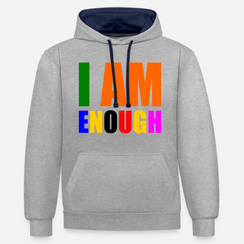 I am enough - Sweat à capuche contrasté - gris chiné/bleu marine