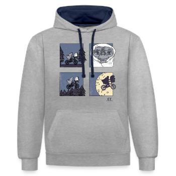 E.T. Der Außerirdische Fahrrad Mond Filmszene - Kontrast-Hoodie - Grau meliert/Navy - Vorne - Liana (172cm) & Jaron (178cm)