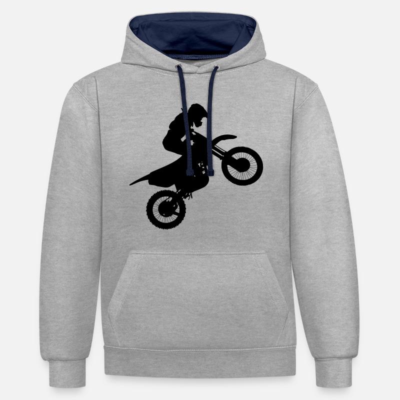 Image du pilote de motocross # - Sweat à capuche contrasté - gris chiné/bleu marine