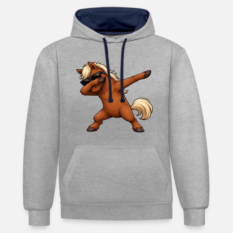 Cheval de dabing - Sweat à capuche contrasté - gris chiné/bleu marine