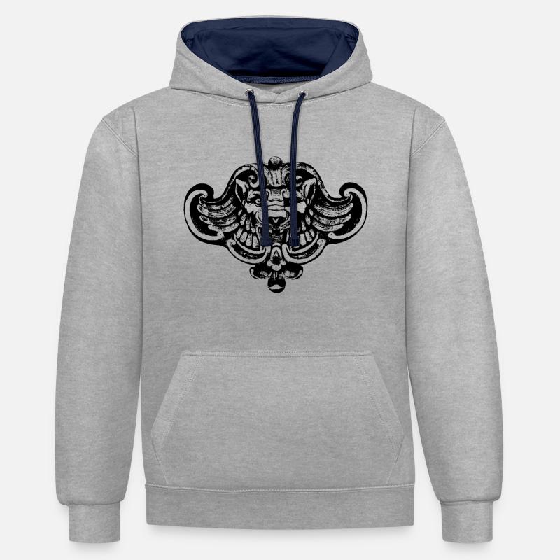 Geflügelter Löwe oder Wolf / Chimäre - Kontrast-Hoodie - Grau meliert/Navy