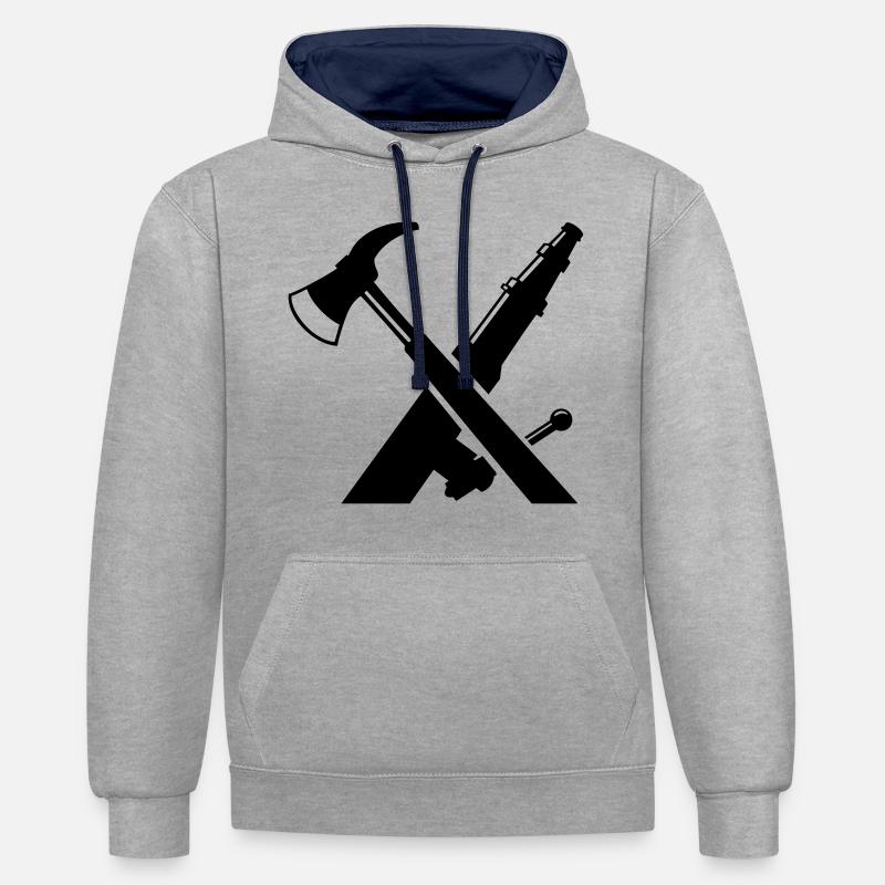 sapeur-pompier axe pompier pompiers - Sweat à capuche contrasté - gris chiné/bleu marine