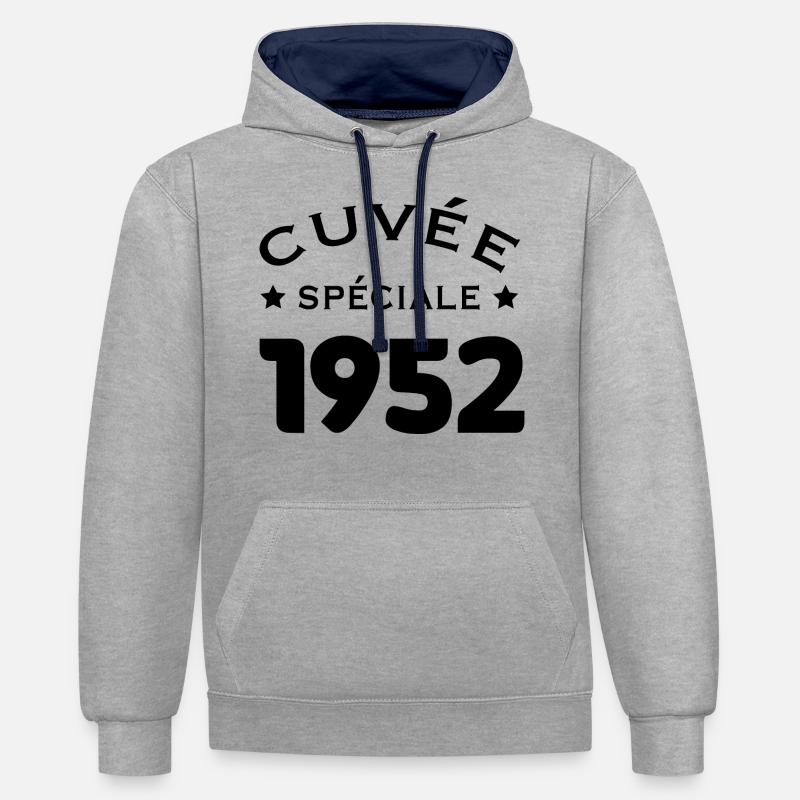 Cuvée spéciale 1952 - Sweat à capuche contrasté - gris chiné/bleu marine