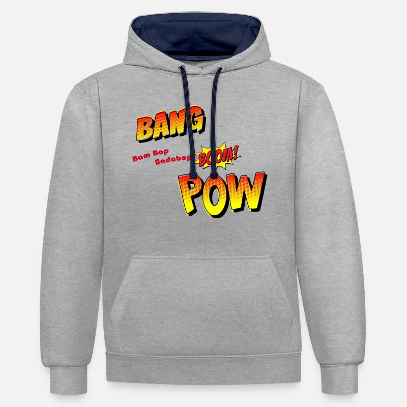 Bang Boom Pow - Bande dessinée - Sweat à capuche contrasté - gris chiné/bleu marine