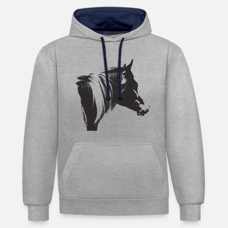 Lewitzer Schecke, Cheval Schecke, Équitation Pinto - Sweat à capuche contrasté - gris chiné/bleu marine
