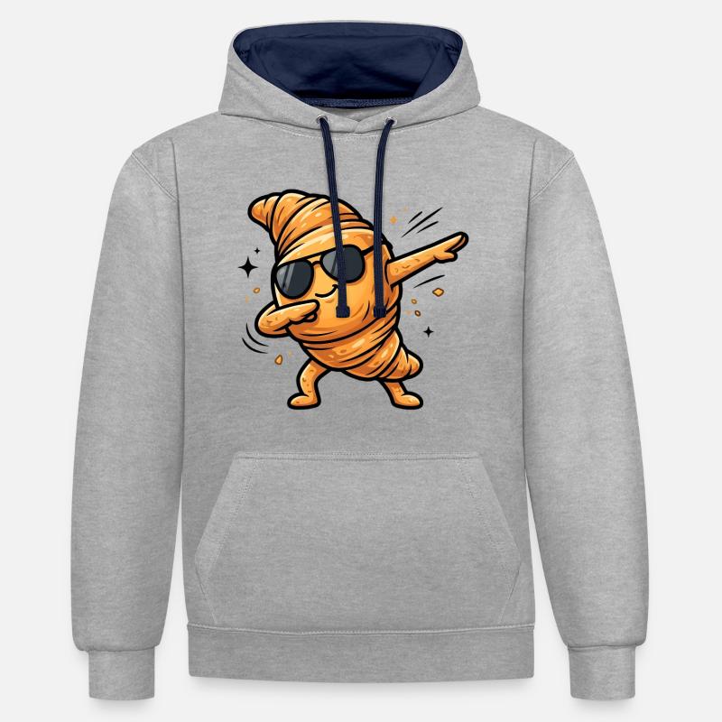 Croissant à tamponner - Sweat à capuche contrasté - gris chiné/bleu marine