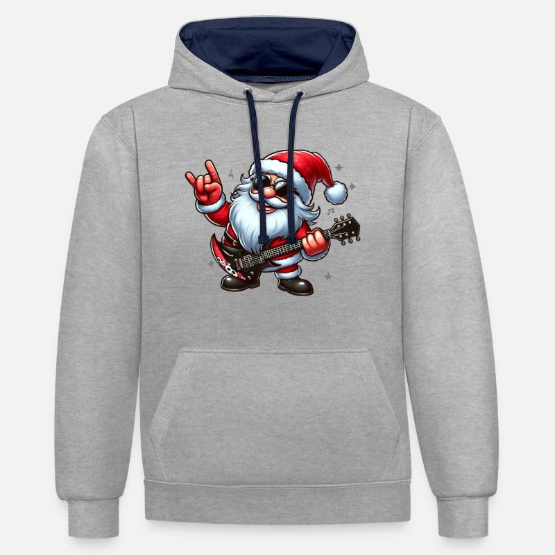 santa rock 2 - Sweat à capuche contrasté - gris chiné/bleu marine