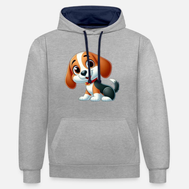 beagle 7 - Sweat à capuche contrasté - gris chiné/bleu marine