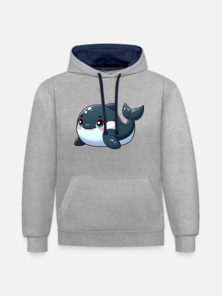 killer whale - Contrast hoodie - heather grey/navy