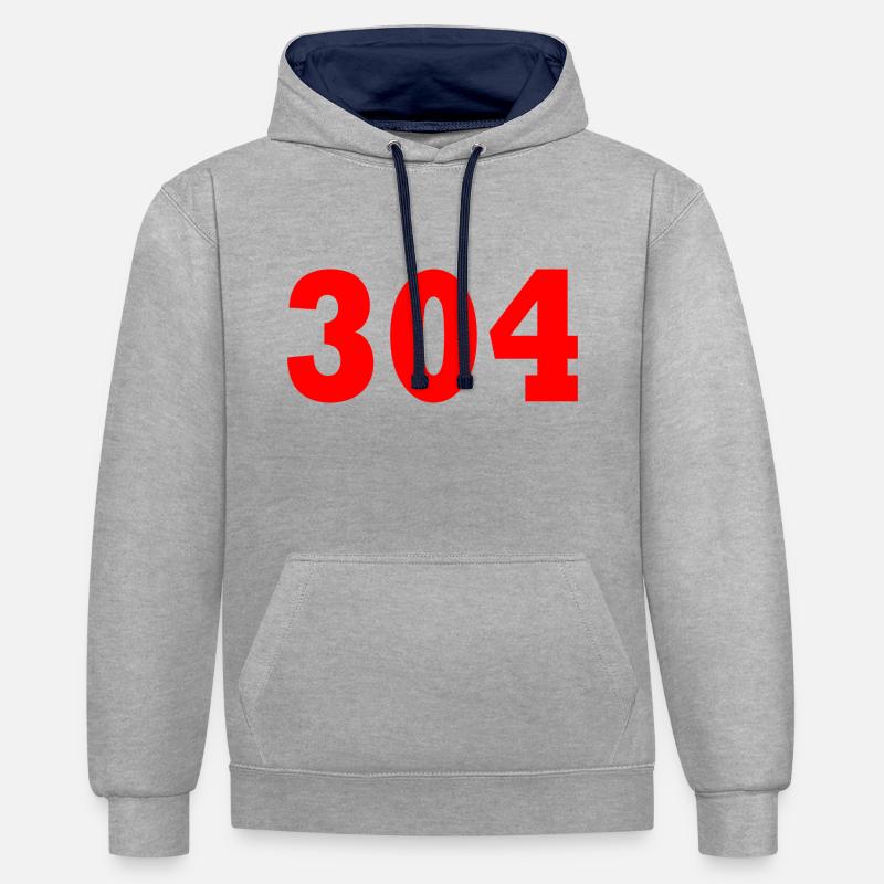 304 - Sweat à capuche contrasté - gris chiné/bleu marine