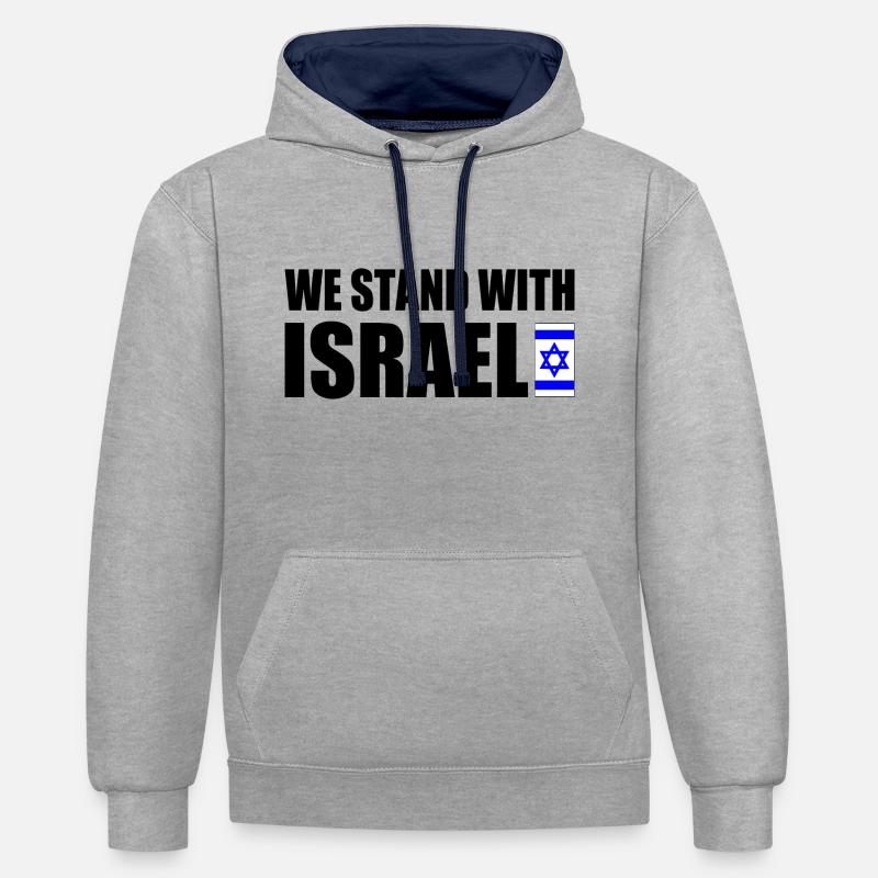 We stand with israel - Sweat à capuche contrasté - gris chiné/bleu marine