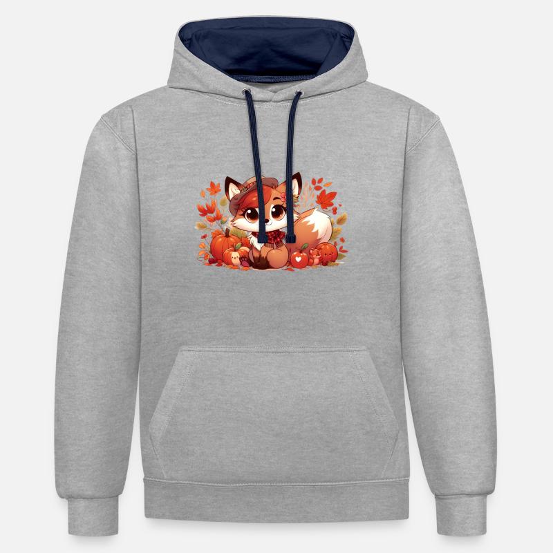 Fuchs Herbst 5 - Kontrast-Hoodie - Grau meliert/Navy