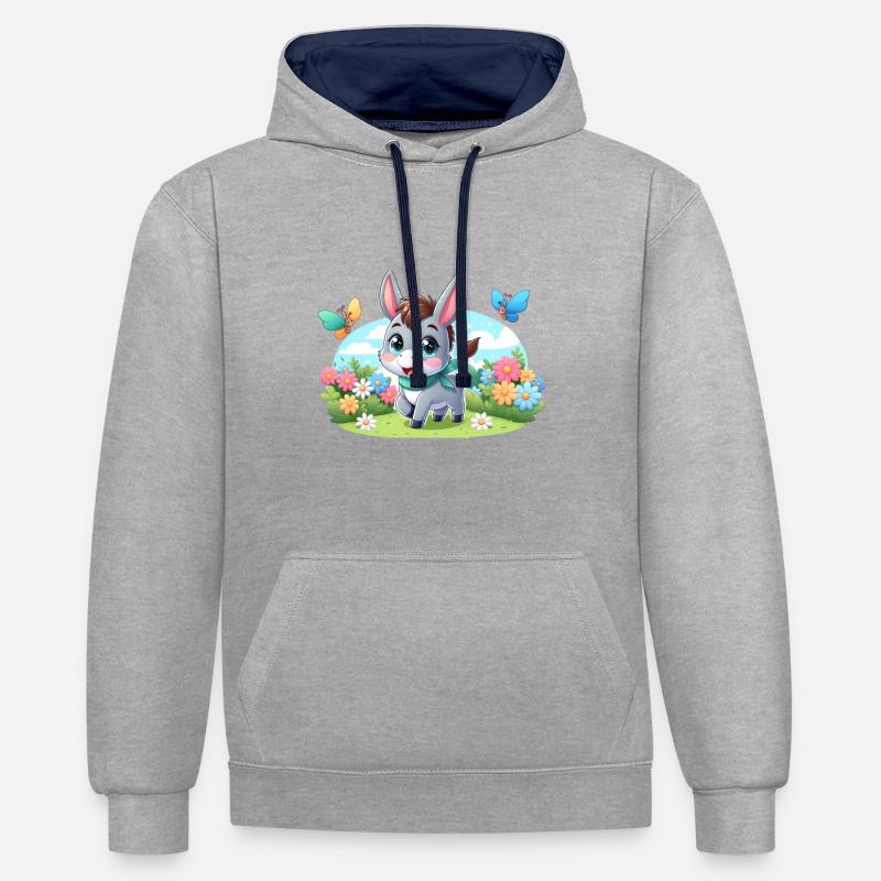 ane 2 - Sweat à capuche contrasté - gris chiné/bleu marine