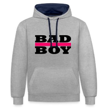Bad Boy - Cool Boy - Sweat à capuche contrasté - gris chiné/bleu marine - Devant - Liana (172cm) & Jaron (178cm)