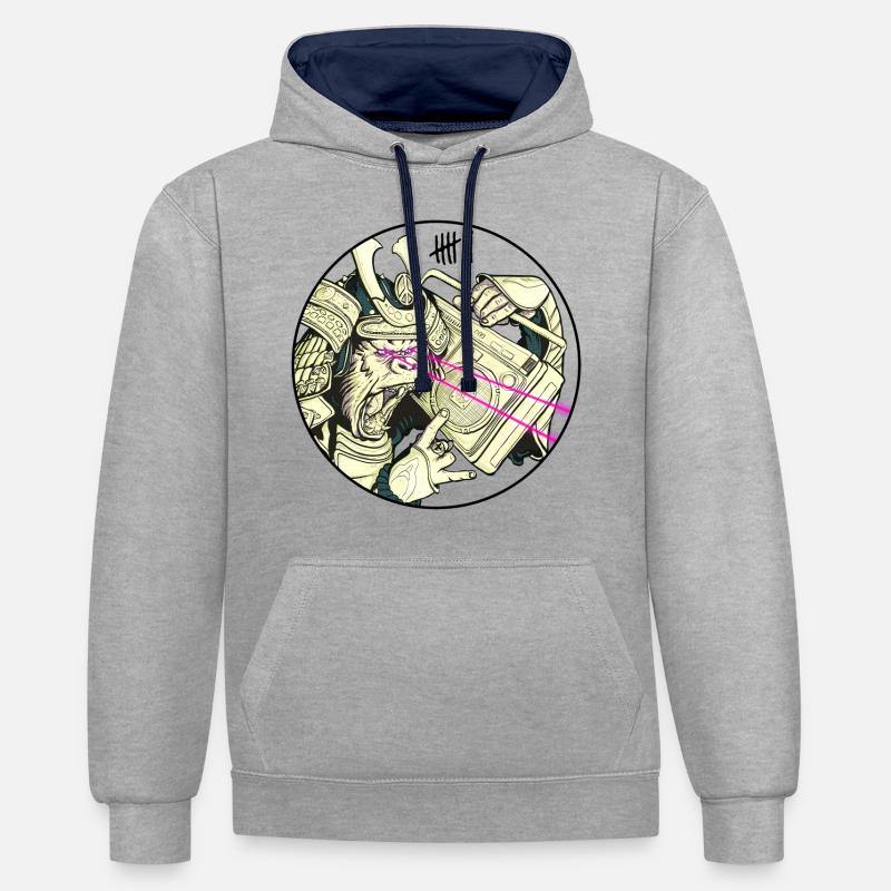 7 Vêtements - Gorilla Samurai - Sweat à capuche contrasté - gris chiné/bleu marine