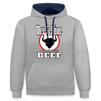 Der Schoene und das Beef - Kontrast-Hoodie - Grau meliert/Navy - Vorne - Liana (172cm) & Jaron (178cm)