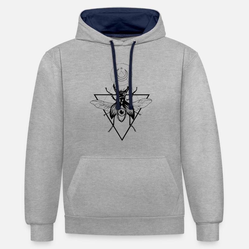 Cerf-coléoptère - Sweat à capuche contrasté - gris chiné/bleu marine