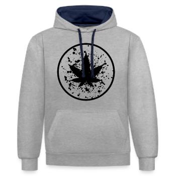 Cannabisblatt Farbklecks im Kreis - Kontrast-Hoodie - Grau meliert/Navy - Vorne - Liana (172cm) & Jaron (178cm)