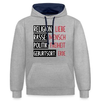 Statement - Keine Trennung oder Spaltung - Kontrast-Hoodie - Grau meliert/Navy - Vorne - Liana (172cm) & Jaron (178cm)