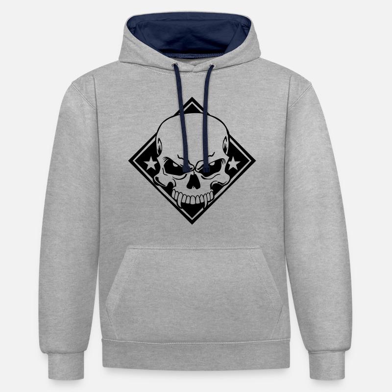 Evil Skull - Sweat à capuche contrasté - gris chiné/bleu marine
